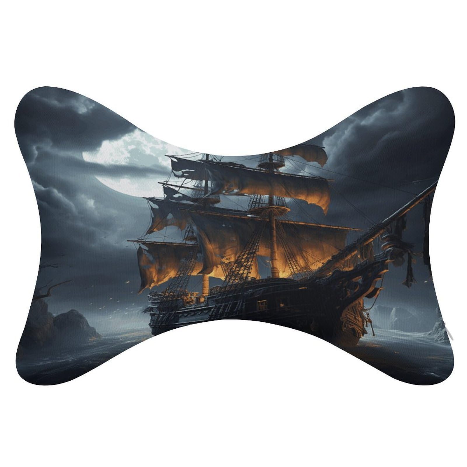 VstaDank Pirate Sailboat Full Moon Car Neck Pillows 2 Pack Removable Ergonomic Cervical Support Pillow Fashion Cozy Bone Shaped Pillows Soft Car Headrest Pillow for Office Airplane Most Car