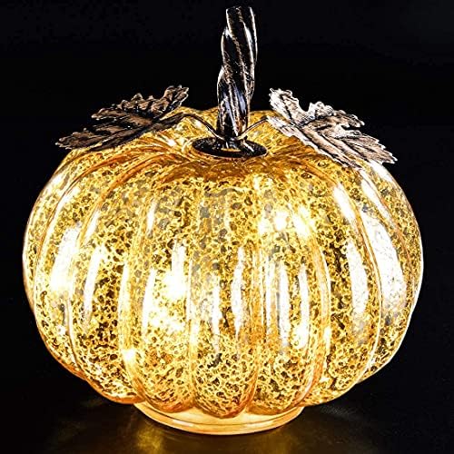 denlix Mercury Glass Pumpkin Lights 5.5 Inches Timer Pumpkins Decorations Tables Centerpieces Decorative Fall Decor