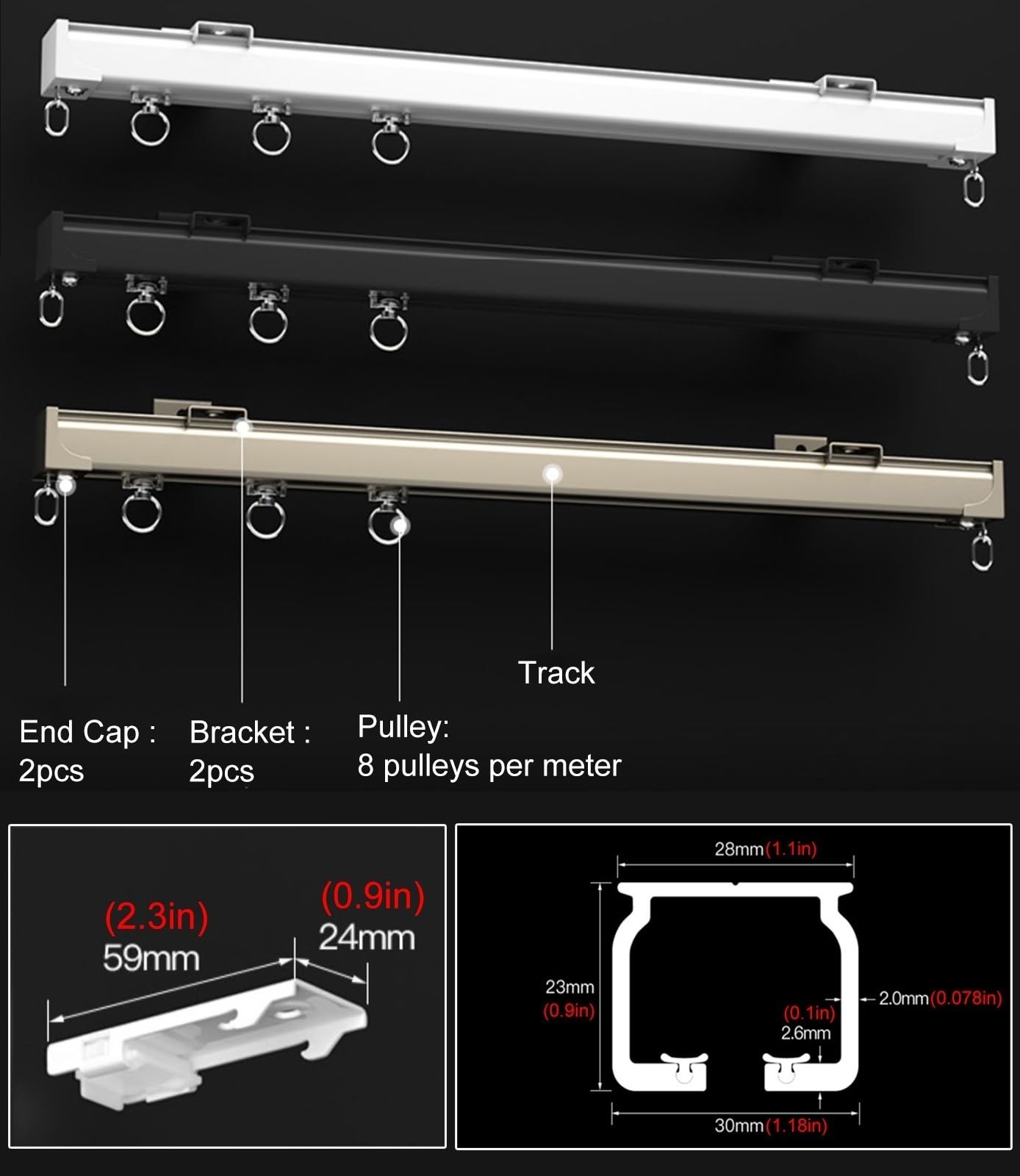 YLLFFLL Black Ceiling Mounted Curtain Track 3mter 2m 5m 6m 8m 10m, Curtain Rails and Fittings for Heavy Curtains, Wall Mounted Metal Curtain Rails Tracks(Ceiling Mount,2.5m/8.2ft)