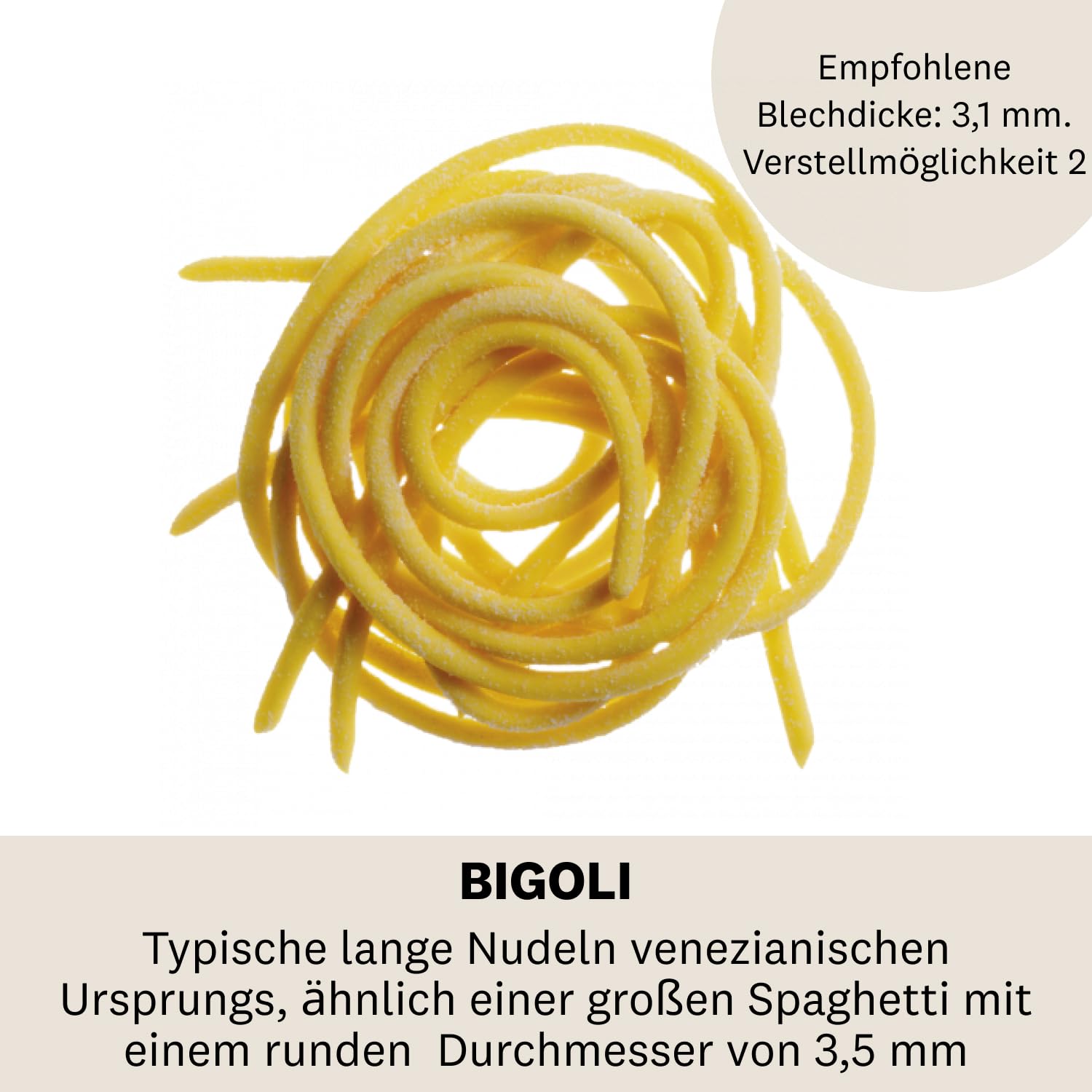 MARCATO Nudelmaschinen-Aufsatz, für Bigoli, 3,5 mm runder Schnitt, verchromter Stahl, Hergestellt in Italien, kompatibel mit Atlas 150 und Atlasmotor, Nudelschneider Küchenzubehör. Nudelform: Bigoli