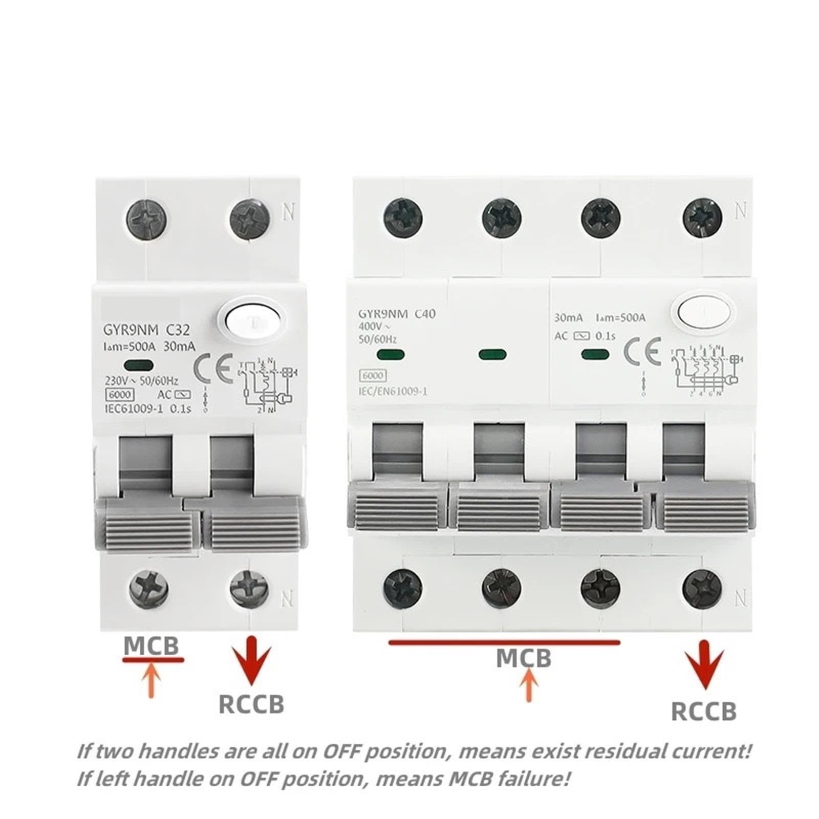 Disyuntor de corriente residual GYR9NM 230V RCBO 6KA MCB