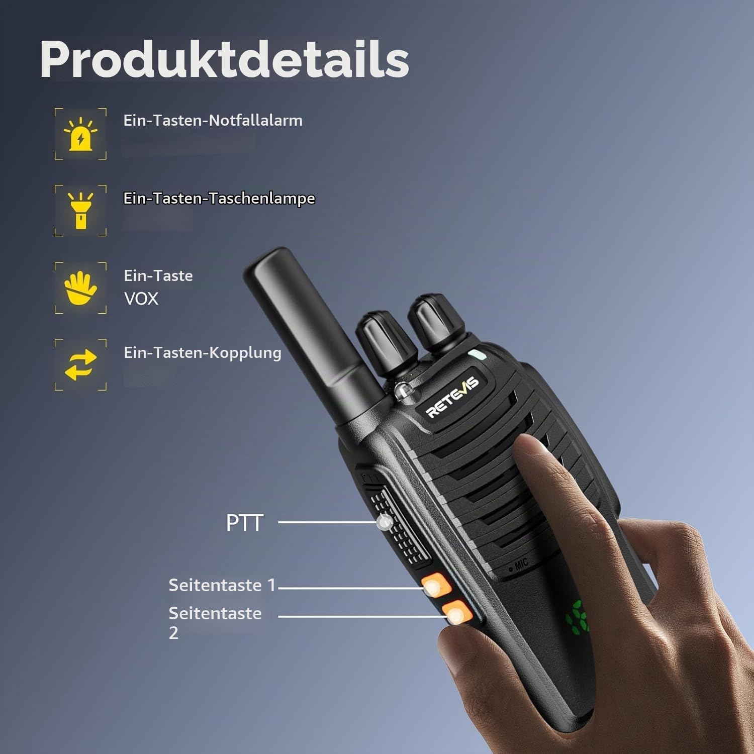 Retevis H777H Funkgerät, Funkgeräte mit Bildschirm,10-in-1 Ladegerät 10 STK | Lizenzfrei PMR Funkgerät mit Headset, Funkgeräte Reichweite für Sicherheit, Kommerziell
