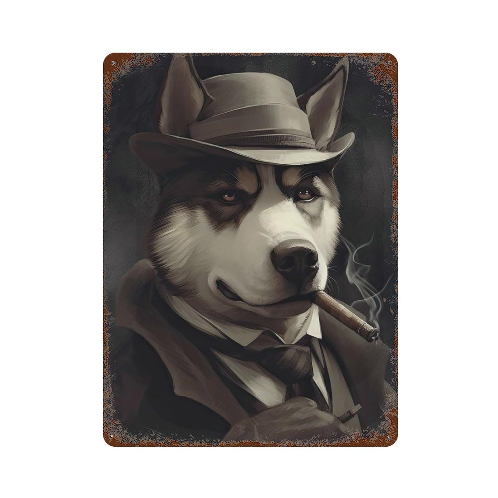 Husky Dog The Gangster Vintage Metal Tin Sign 15.7"x11.8", Retro Wall Decor for Office, Studio And Wall Decor