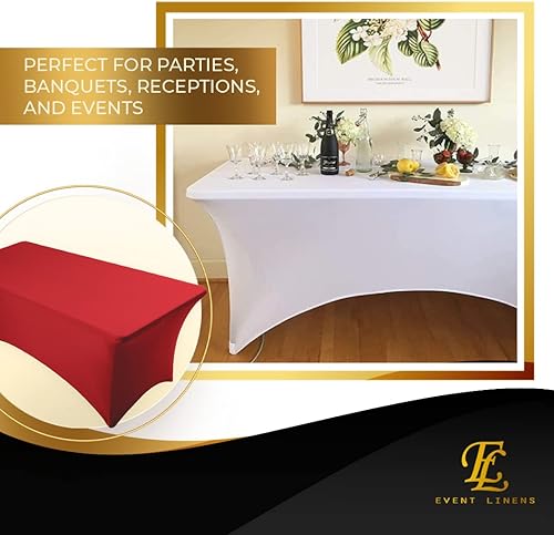Miniatura 5 de Luxury Collection - Mantel rectangular de lino de elastano de 6 pies, color rojo, funda ajustable para mesa plegable de 6 pies, ropa de cama de