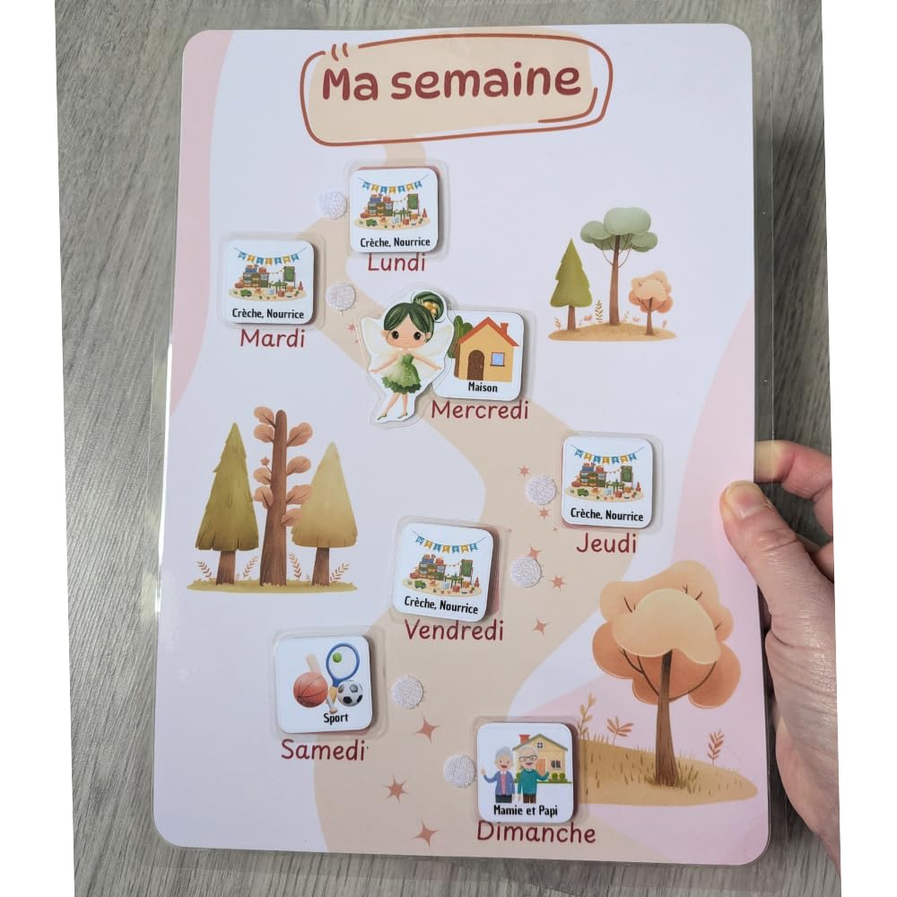 Semainier enfant Fée – Planning visuel simplifié – Routine quotidienne Montessori – Aide autonomie, repères du temps, organisation matin/soir – Dès 3 ans