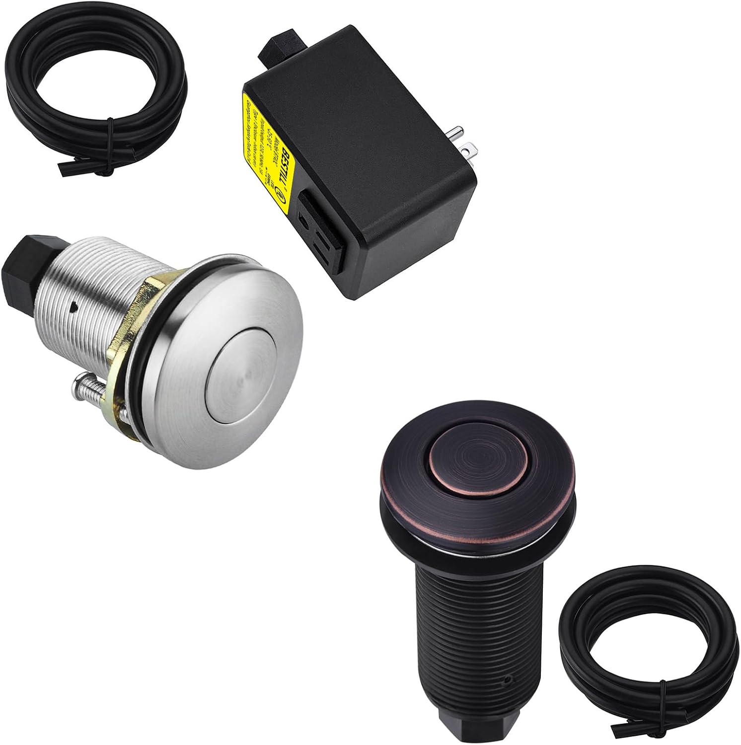 BESTILL Garbage Disposal Air Switch Kit, UL Listed, Sink Top Push Button with Brass Cover, Brushed Nickel, Oil Rubbed Bronze