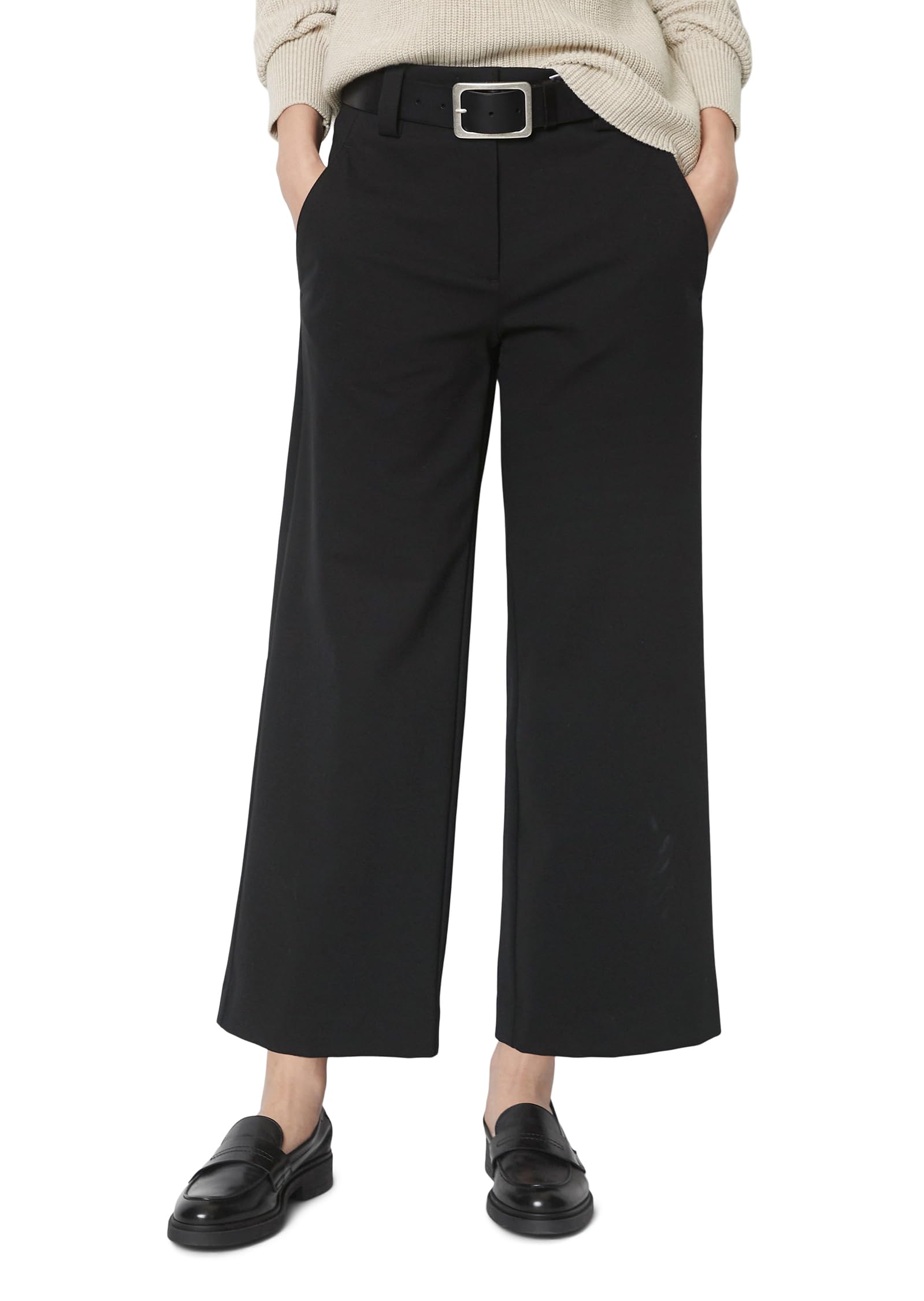 Marc O'Polo Damen Culottehose mit Stretch-Anteil Wide Leg, Schwarz (Black), 32