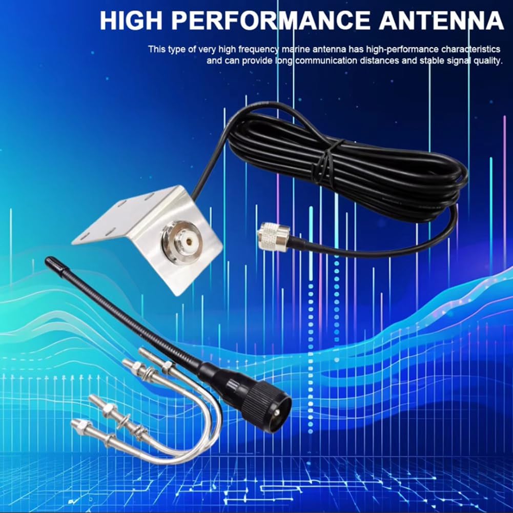 Antena Marina VHF de 156-163 MHz, Impermeable, con Mástil y Cable RG-58 de 5 M/16,4 Pies, Soporte en Forma de L para, Velero y