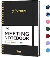 Caderno de reuniões para organização do trabalho - caderno de trabalho com itens de ação, agenda para anotações, planejador de projetos para homens e mulheres - preto