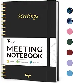 Caderno de reuniões para organização do trabalho - caderno de trabalho com itens de ação, agenda para anotações, planejador de projetos para homens e mulheres - preto