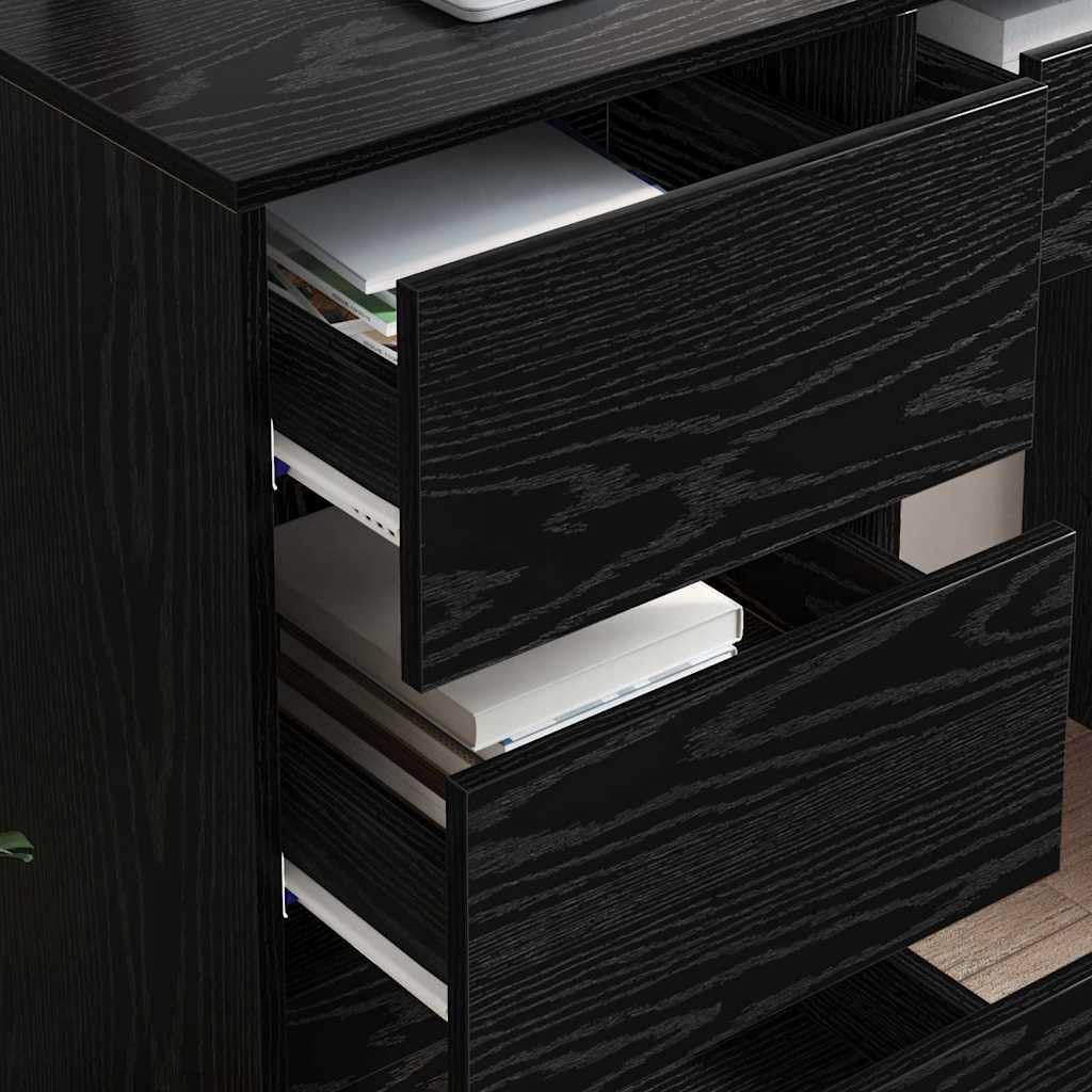 Scrivania con scaffale, colore nero, effetto rovere, 90 x 37,5 x 75 cm, moderna scrivania per computer per ufficio, robusto materiale in legno con spazio di archiviazione