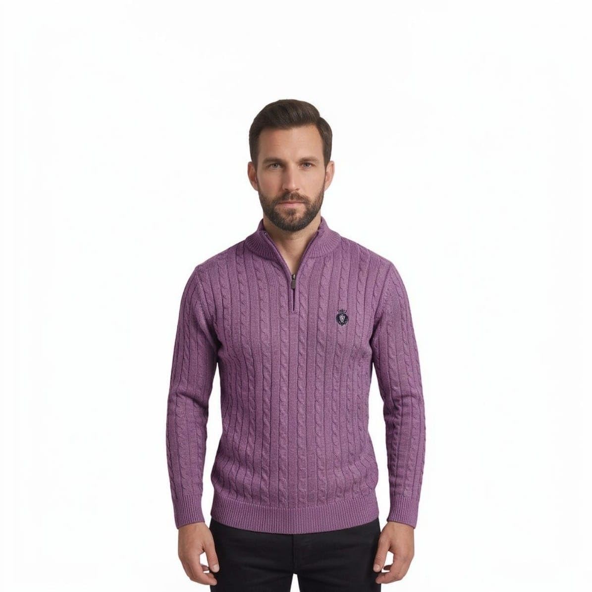 alpha club Men's Half Zip Cable Knit Sweater-picture-24