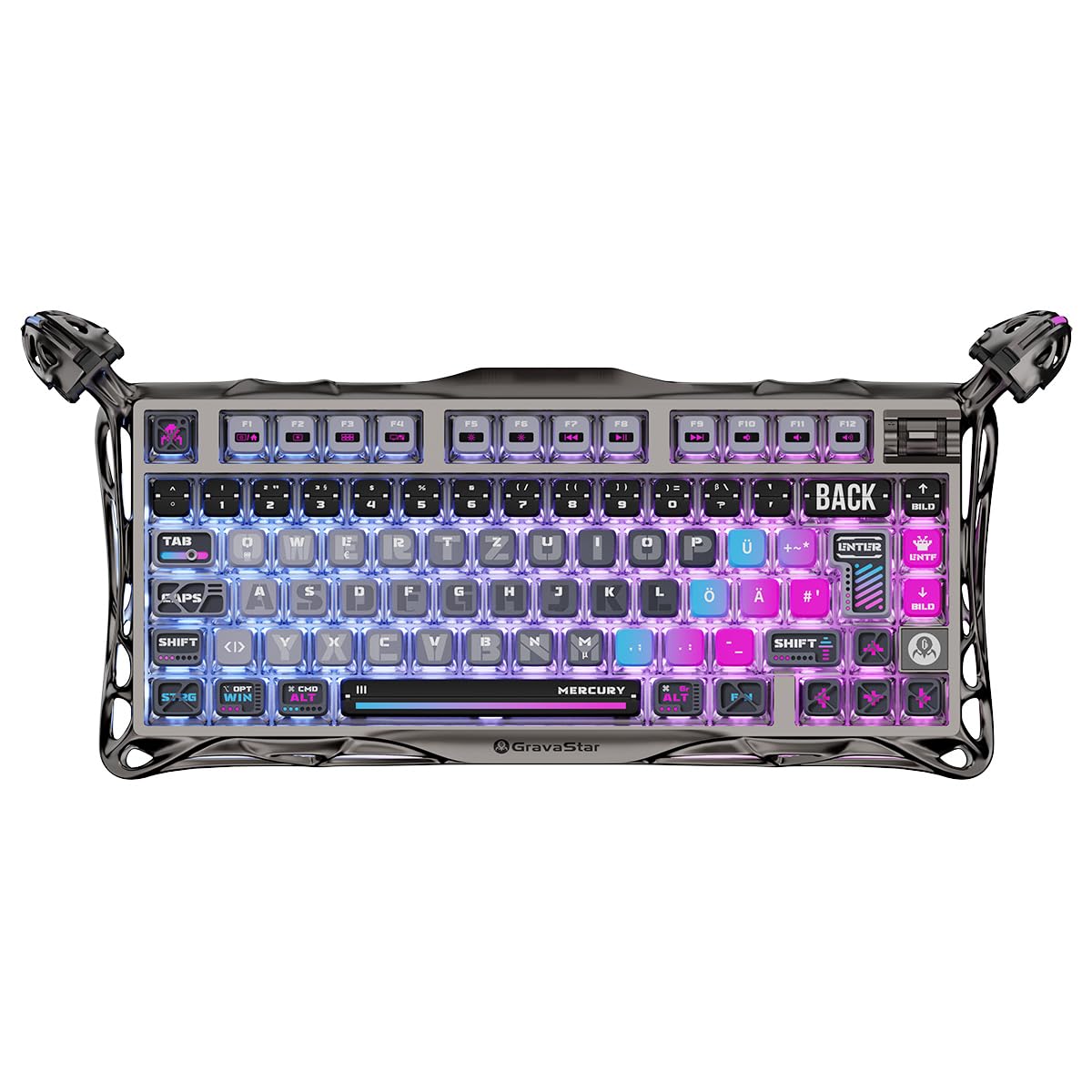 GravaStar Mercury K1 Pro klawiatura do gier z układem niemieckim (QWERTZ), 75% mechaniczna klawiatura bezprzewodowa z montażem Gasket i obsługą Hot-Swap, baterią 8000 mAh, RGB i aluminiową obudową