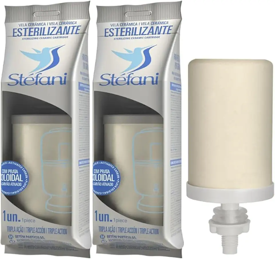 Kit 2 Velas Stéfani Tripla Ação – Filtragem Potente com Carvão Ativado e Prata Coloidal | Refil Universal para Filtro de Barro | Água Mais Pura, Sem Cloro e Odores