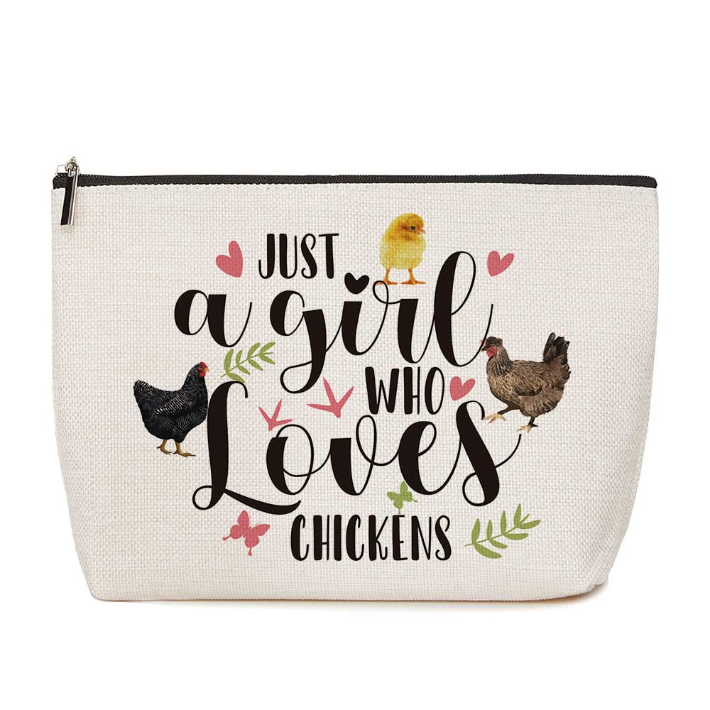 Chicken Gifts for Chicken Lovers Women Chicken Bag Chicken Purses for Women Chicken Themed Gifts for Women Just A Girl Who Loves Chickens Makeup Bag