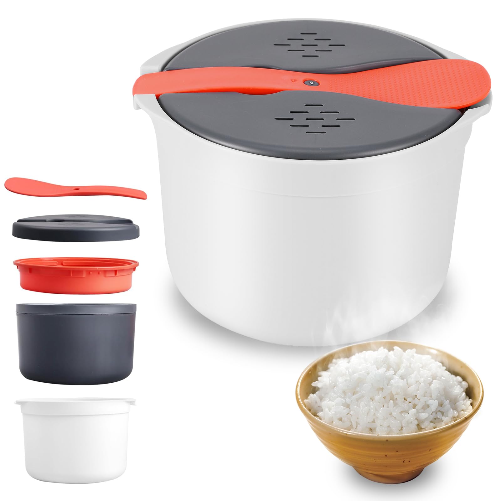 Microwave Rice Cooker 2L Steamer and Pasta Cooker with Strainer