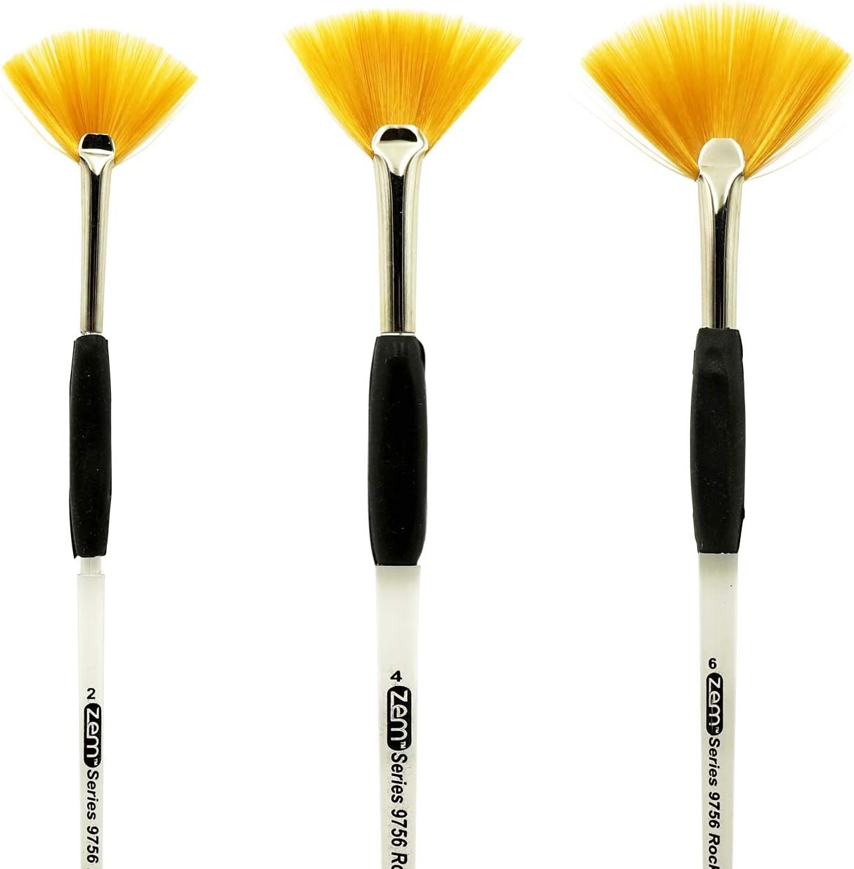 ZEMBrush Rocket Student Gel Grip Ergonomic Fan Short Acrylic Handle Artist Paint Brush Set Sizes 2,4,6