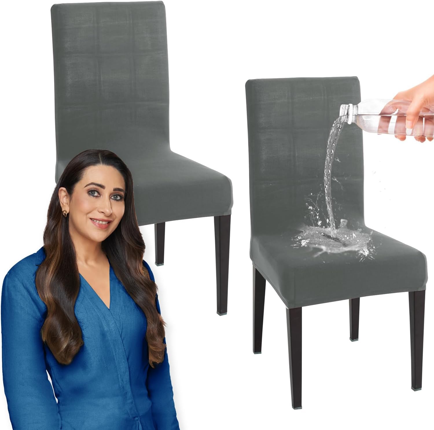 HOKIPO Water-Resistant Slipcovers for Dining Chair, Pack of 2, Dark Grey (AR-4916-DGRY*2)