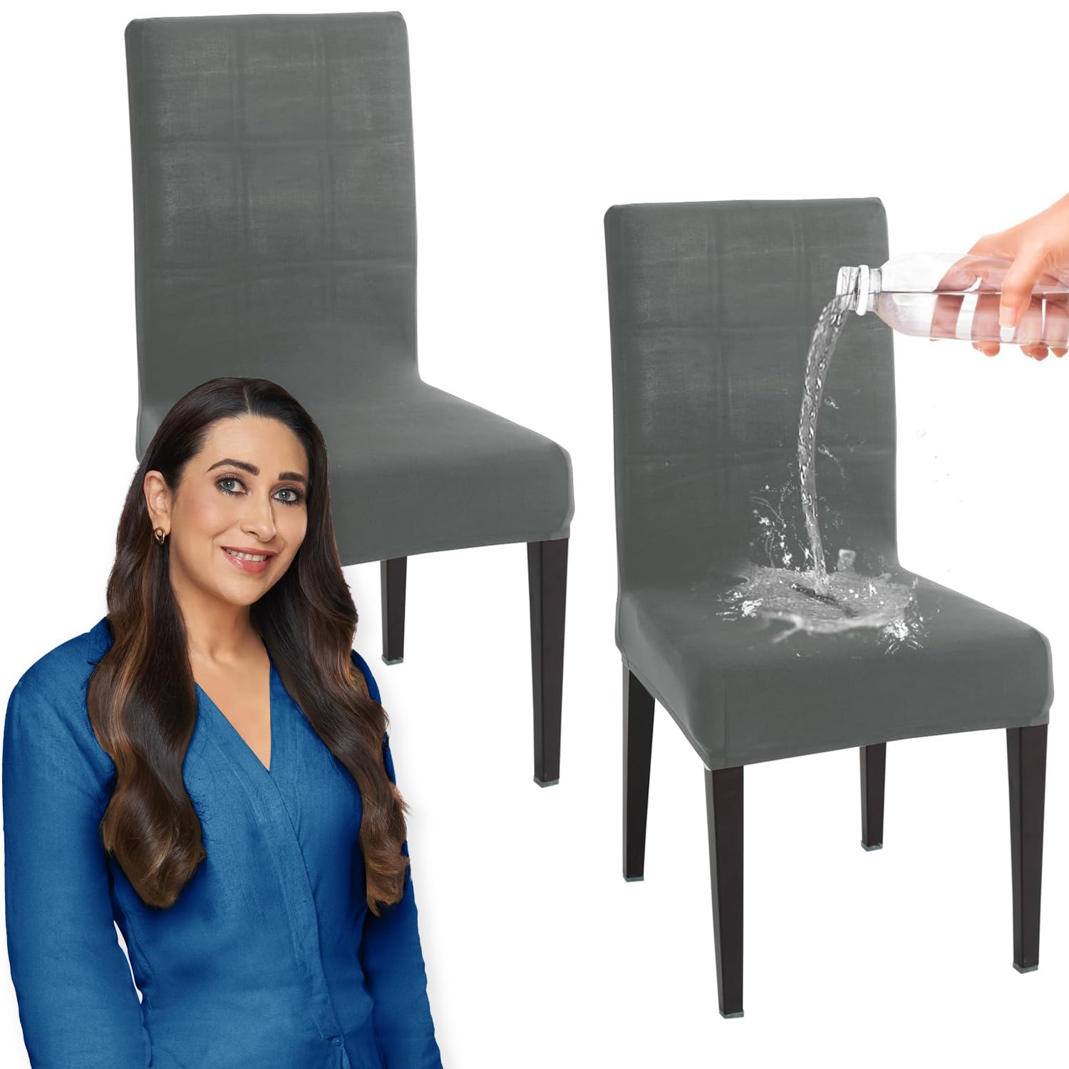 HOKIPO Water-Resistant Slipcovers for Dining Chair, Pack of 2, Dark Grey (AR-4916-DGRY*2)