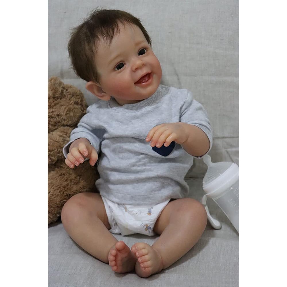 Reborn lalka niemowlęca, 40 cm, ręcznie zakorzenione włosy, anatomicznie poprawna, realistyczna lalka Reborn Baby Baby z winylu, realistyczna lalka noworodka z brązowymi włosami, realistyczne