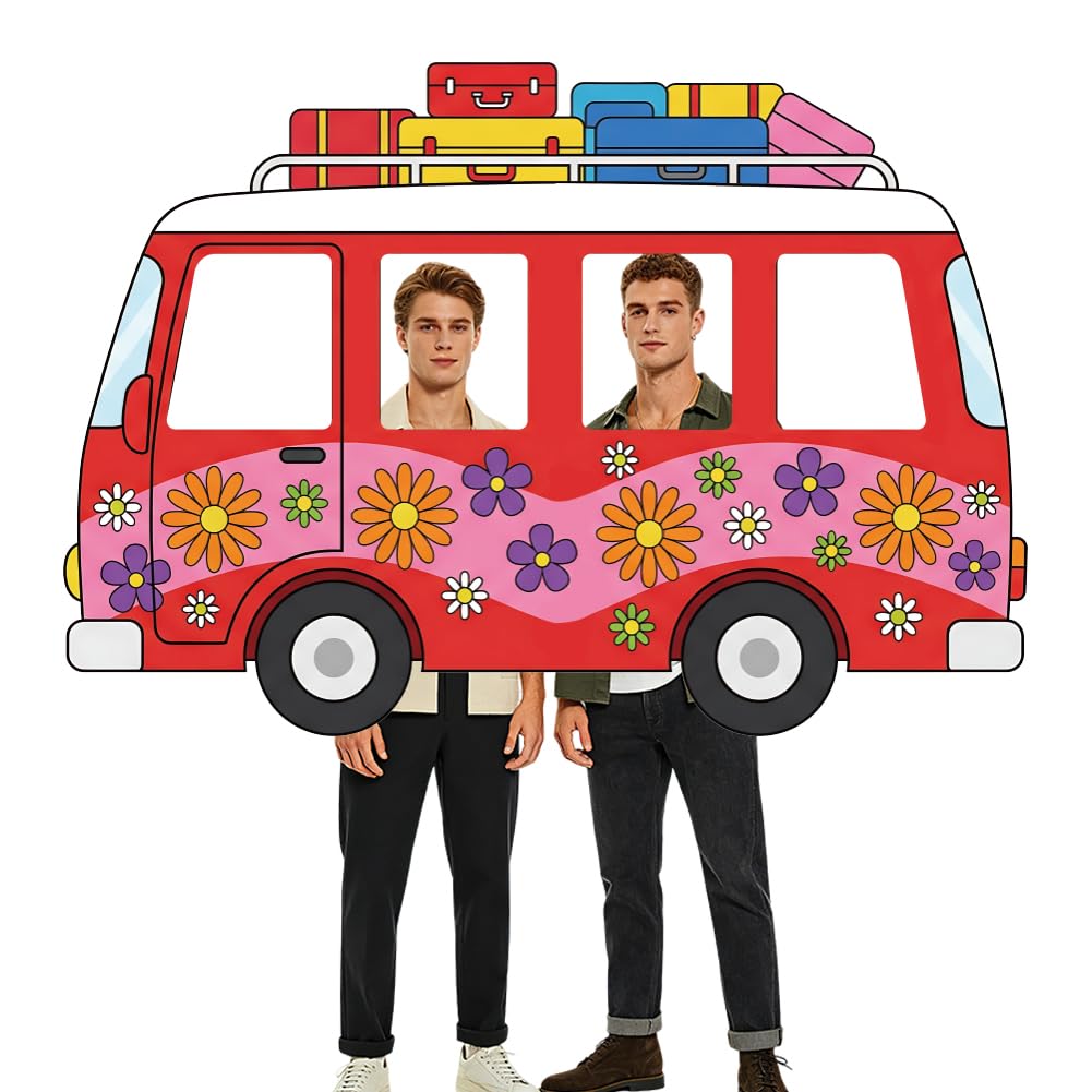 WADORN Tour Bus Photo Prop Backdrop, Travel Theme Party Decoration Large Size Cutout Stand Photo Booth Frame Background Cartoon Bus Photography Backdrop Banner for Birthday Poster Decor — image 1