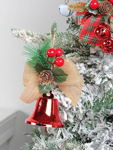 Miniatura 3 de belupai 4 lazos de Navidad con campanas, mini guirnalda de lazo de Navidad, adornos colgantes, campanas de árbol de Navidad, colgantes con bayas y