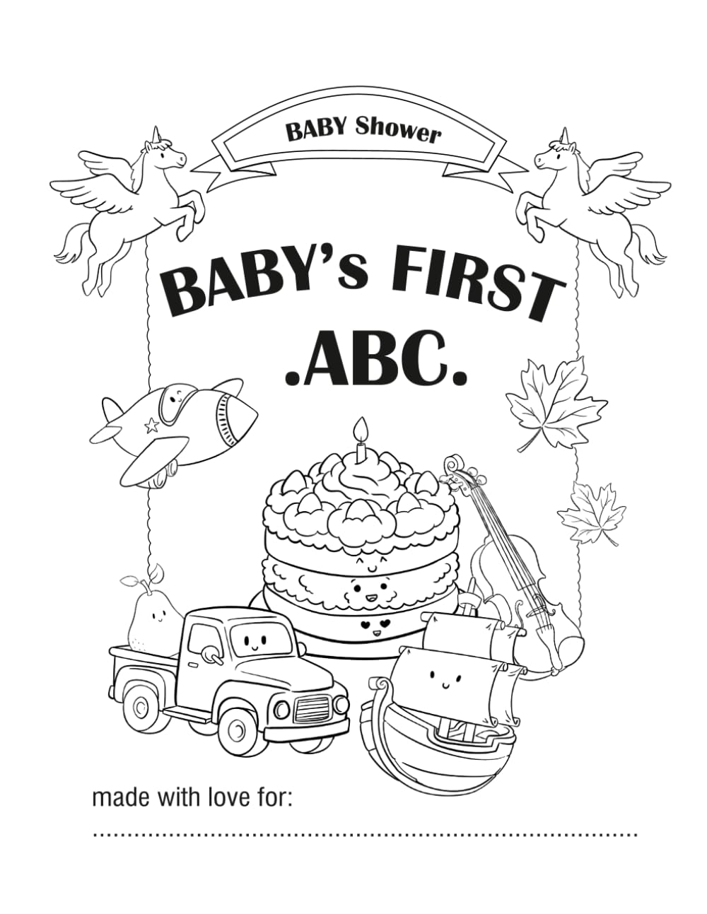 ABC Alphabet Coloring Book for Baby Shower: Hand-Drawn Alphabet Coloring Book for Baby's First Letter, Creative Baby Shower Guest Book and Nursery Keepsake (First ABC Book)