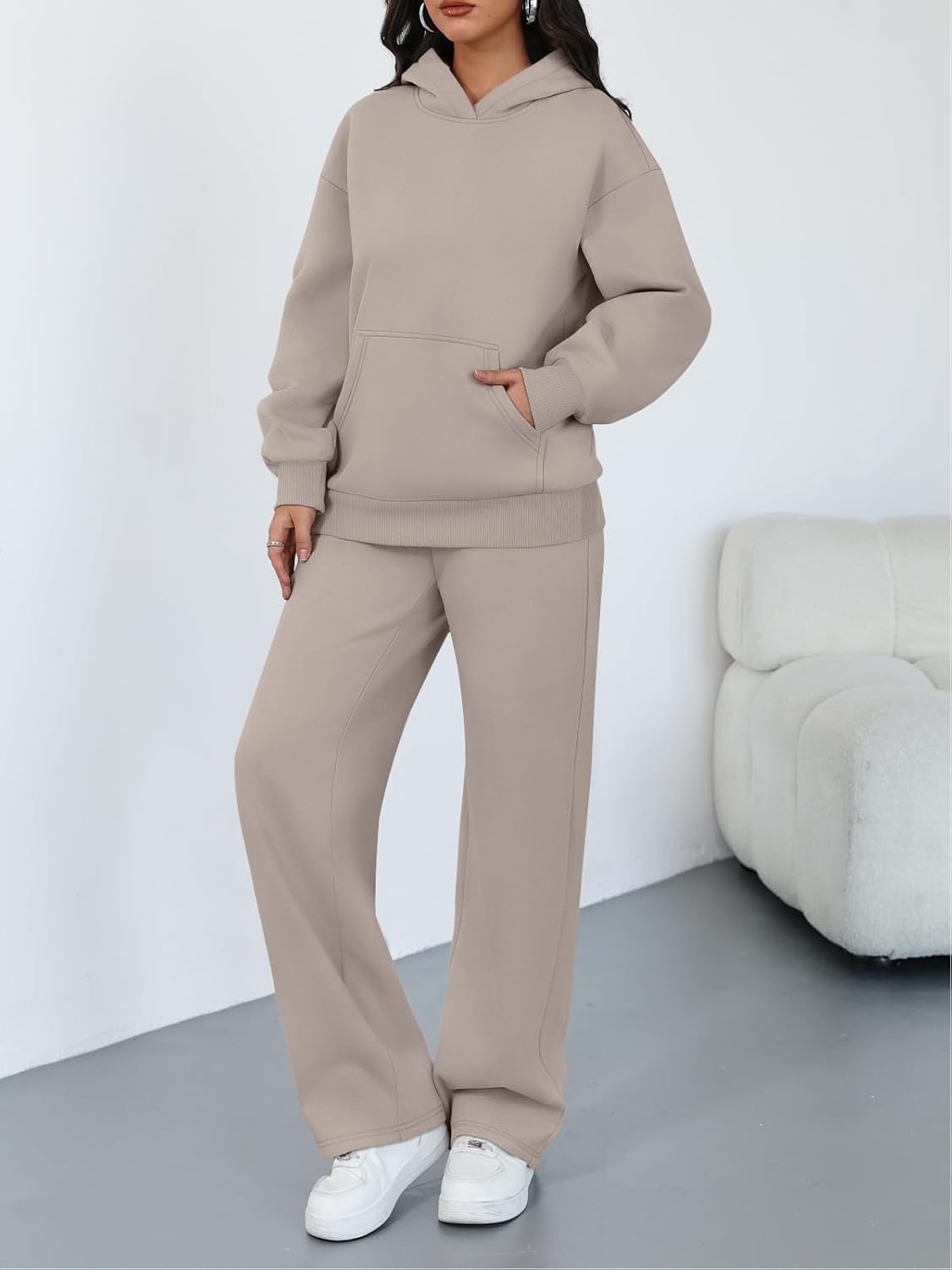 Trendy Queen 2 Piece Lounge Sweat Sets Plus Size Fall Fashion Matching Sweatsuits Wide Leg Pants Travel Outfit Winter Clothes - Image 3