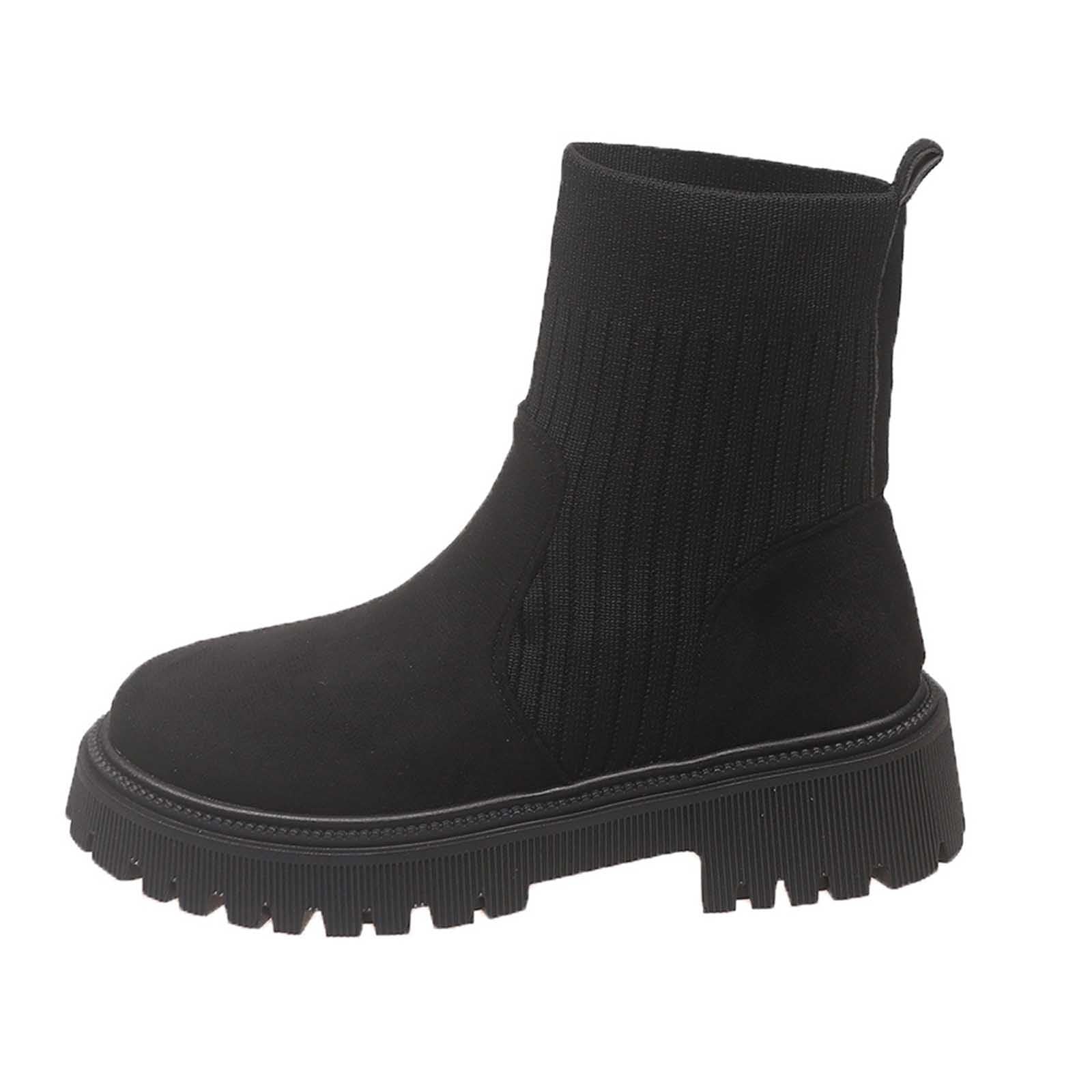 Bottines tendance pour femme - En daim - Couleur unie - Légèrement doublées avec talon bloc - Tige courte - En tricot