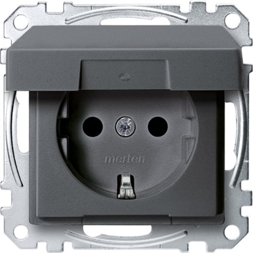 Merten MEG2310 0414 BRS SCHUKO Socket with Hinged Lid, Plug-in Terminals, Anthracite, System M