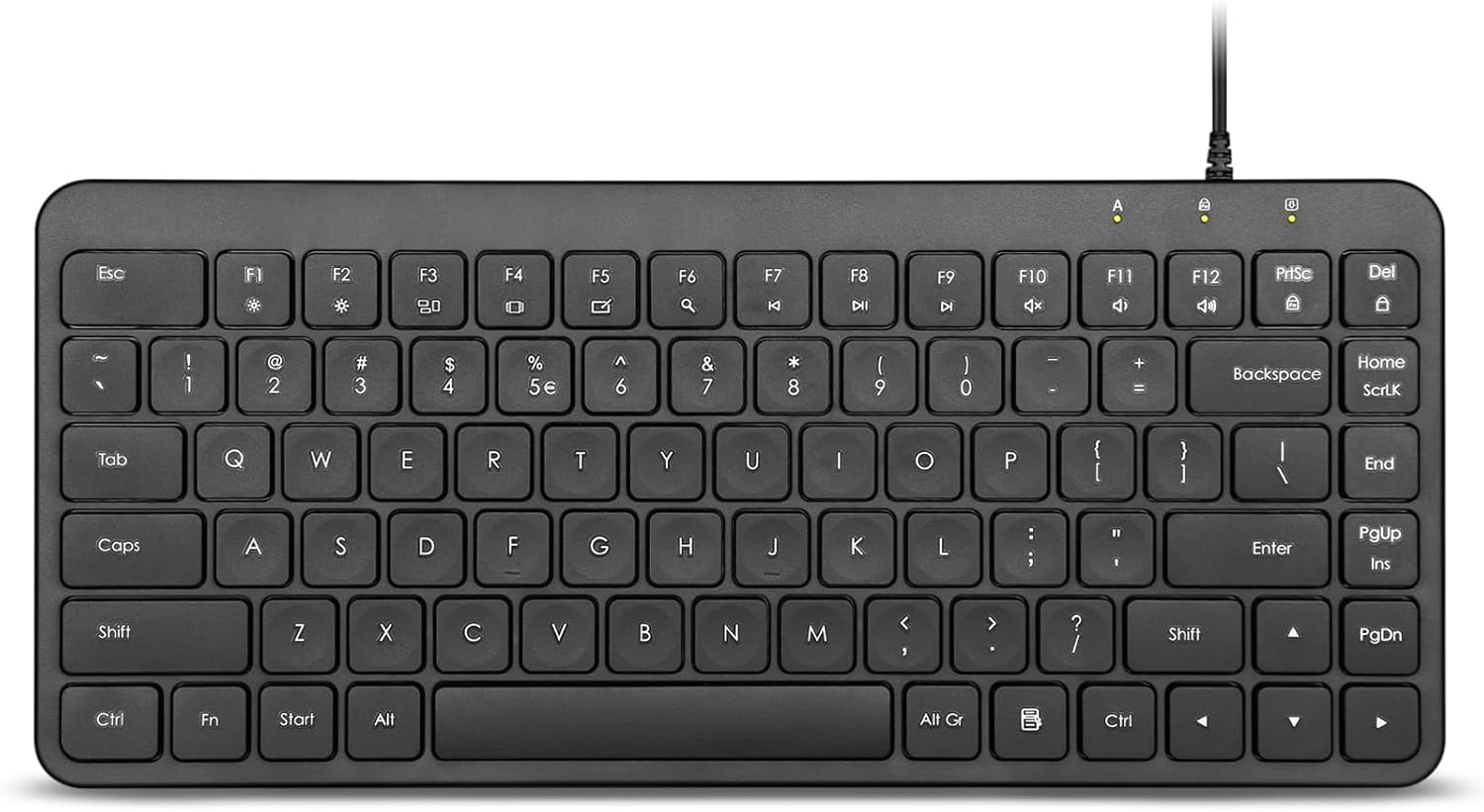 Perixx PERIBOARD-414U Wired USB Mini Keyboard, Compact 12.24x5.32x0.71 Inches, Plug and Play, Black, US English Layout