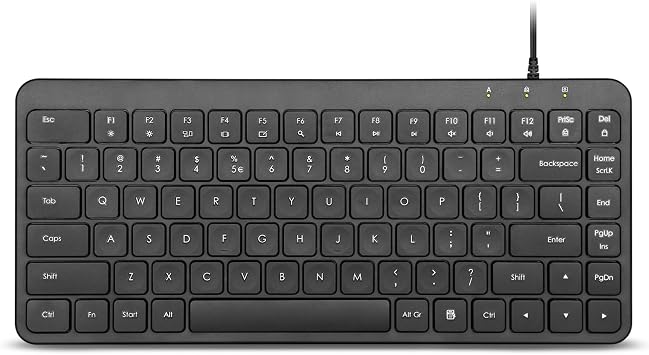 Perixx PERIBOARD-414U Wired USB Mini Keyboard, Compact 12.24x5.32x0.71 Inches, Plug and Play, Black, US English Layout