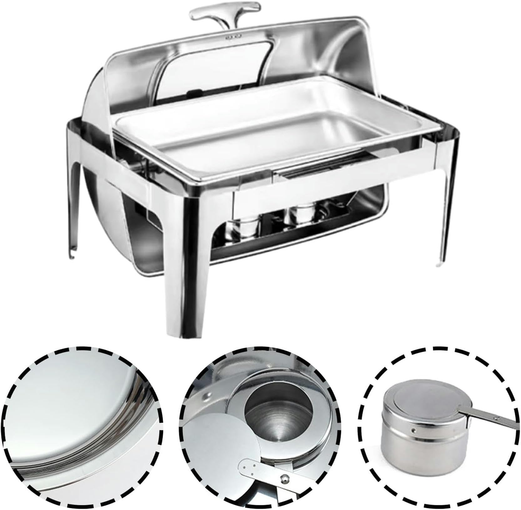 Chafing Dish Buffet Set, 9L Insulated Heater, Rectangular Heater with Visible Rolltop Food Tray, Water Extra Fuel Rack for Weddings, Parties, Banquets, Food