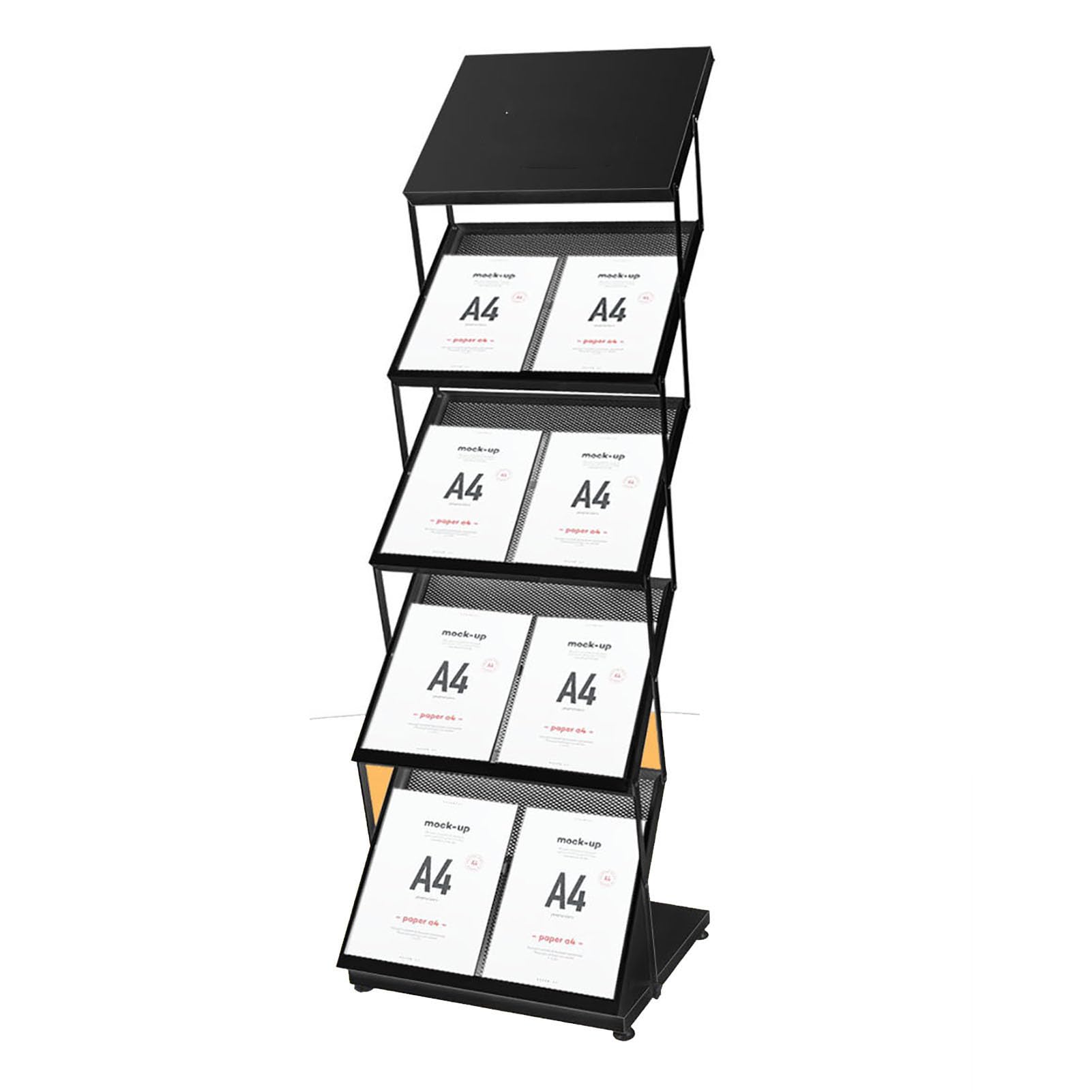 Faltbarer Prospektständer, Zeitschriftenständer, Mobilier Broschürenhalter, Klappbarer Doppel-A4 Displayständer für Ausstellung, Büro und Empfangsbereich,Schwarz,4 Tier