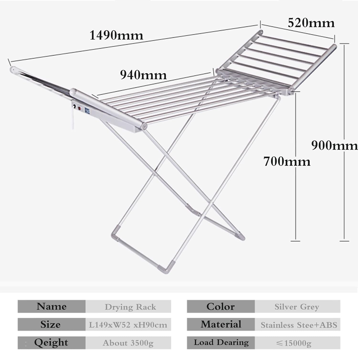 Large Electric Heated Drying Rack Collapsible Clothes Dryer with Wings Indoor Outdoor Airer Movable Clothes Horse Wet Laundry Racks Stable Stainless Steel Tubes Beautiful Scenery