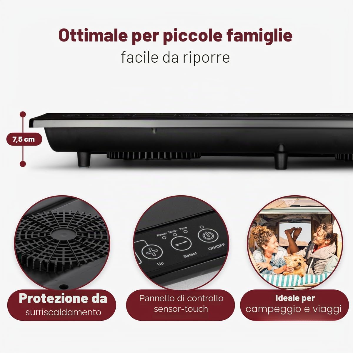 Clatronic DKI 3609-Piastra ad induzione doppia portatile, 10 livelli di temperatura, 3500 W