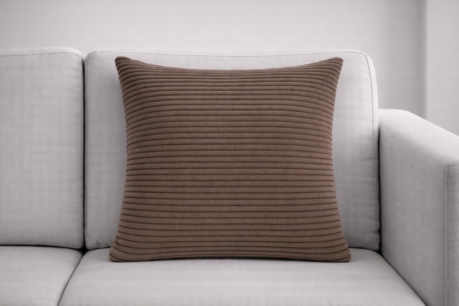 Seechoo Corduroy Cushion Covers Set of 2, Large Sofa Cushion Covers 55x55cm (22x22 Inch), Soft Ribbed Decorative Cushion Covers for Sofa, Living Room and Bedroom (Brown)