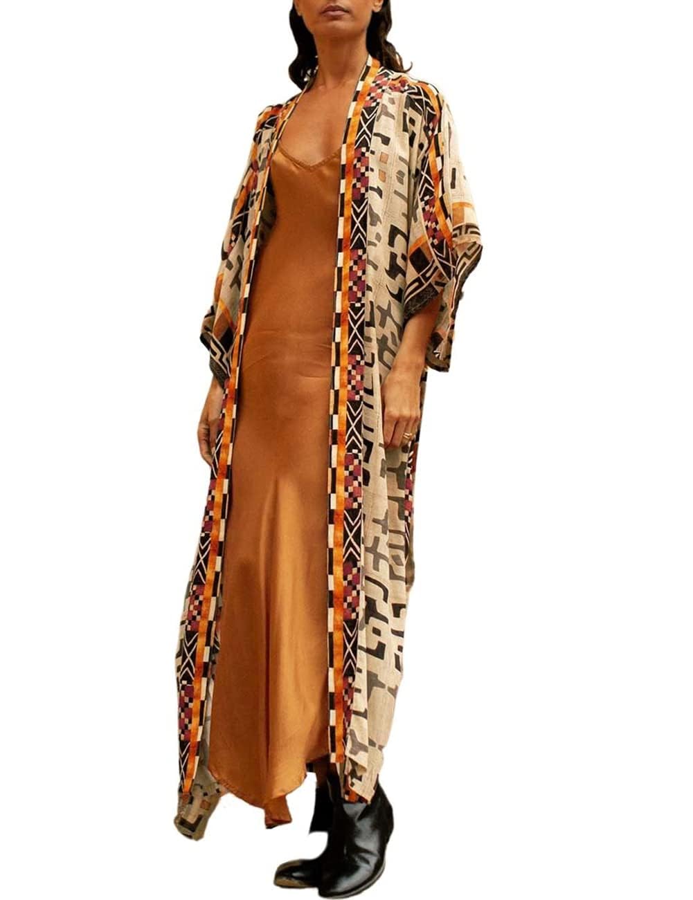 Bsubseach Kimono Largo para Playa con Estampado de Leopardo para Mujer