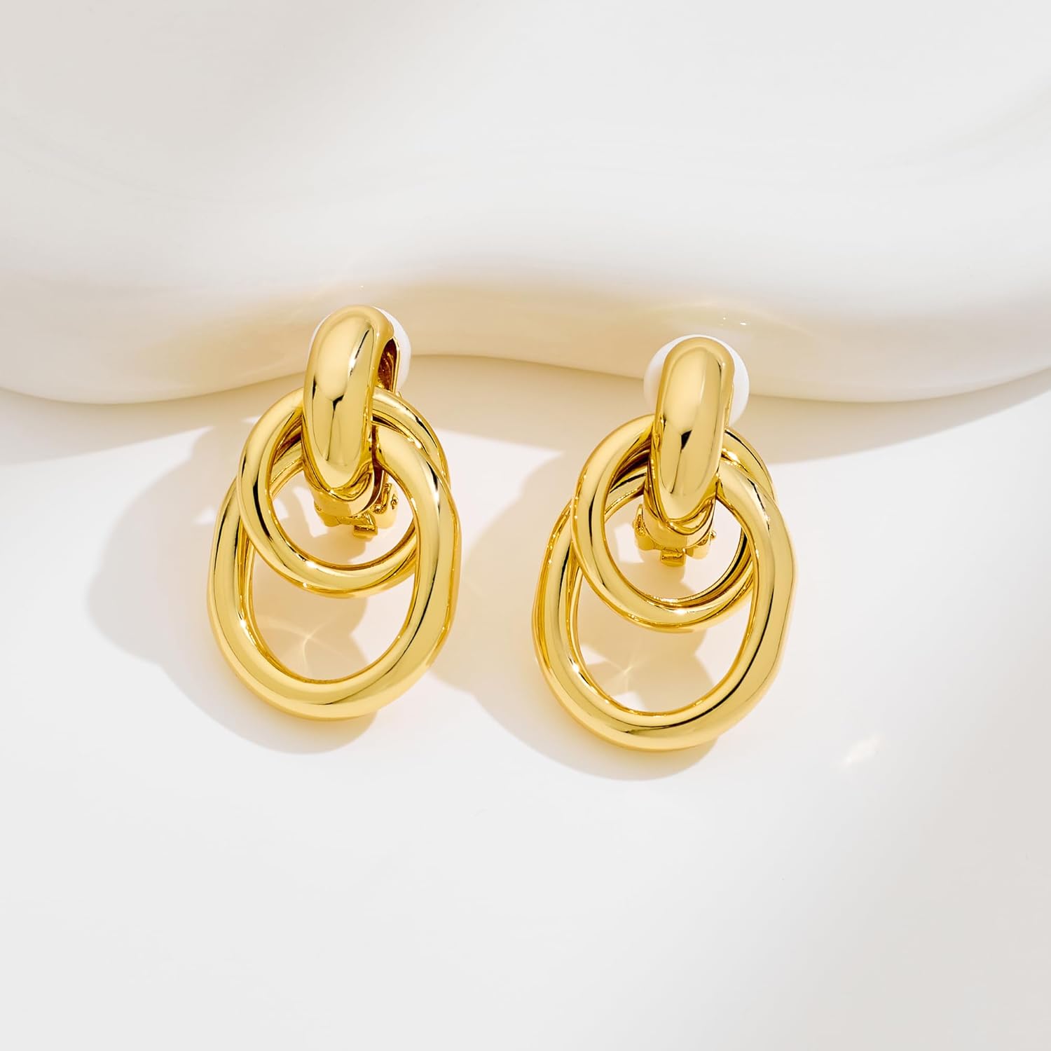 Gold Geometric Clip On Earrings for Women Chunky Gold Knot Link Clip Earrings Trendy Jewelry - Image 5