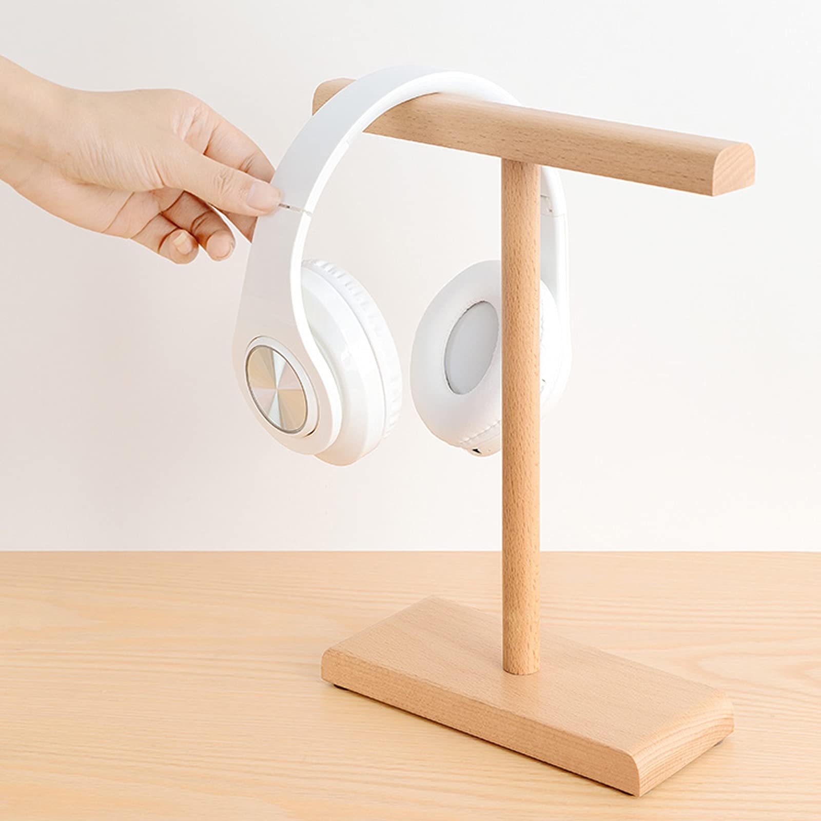 Supporto for cuffie doppio for scrivania in legno massello, supporto for da gioco(A)