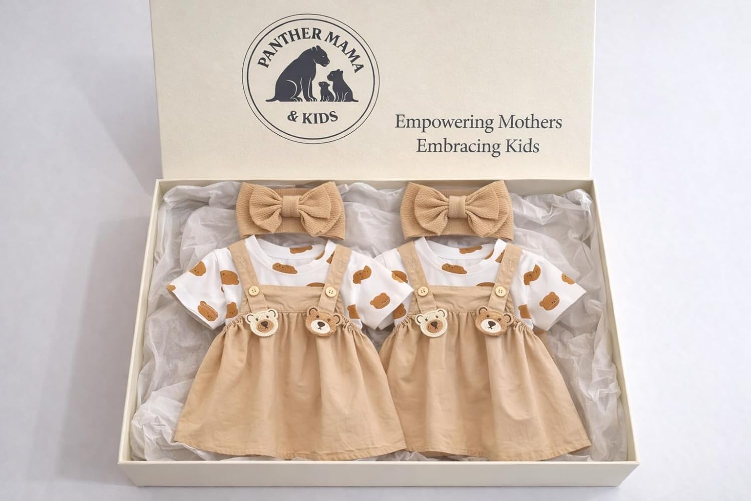 Panther Mama & Kids Twins Baby Girl Outfit Set Cotton,Two - piece Macthing Set for Twins (Girl & Girl)