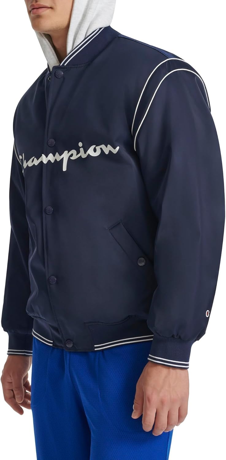 Champion Men's Satin Varsity Bomber Jacket With Logo - Image 3