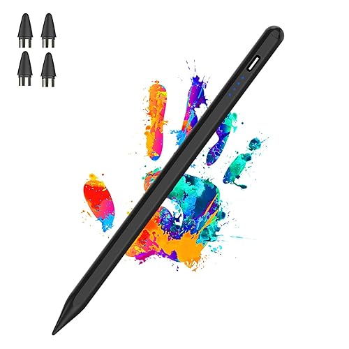 Luntak Active Stylus Pens for Touch Screens Rechargeable Tablet Pen POM Tip Magnetic iPad Pencil Stylus Pen for iPad/Pro/Air/Mini/iPhone and Other Smartphone Device-Black
