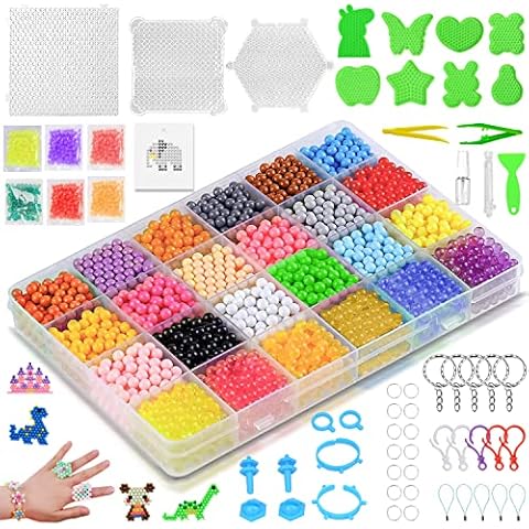 Water Fuse Beads Set, 30 Colors Water Spray Magic Beads, 3600 PCS Refill Compatible Non Toxic Water Sticky Beads DIY Hand Making Kit for Kids Beginners Educational Toys Birthday Christmas Gifts Cover