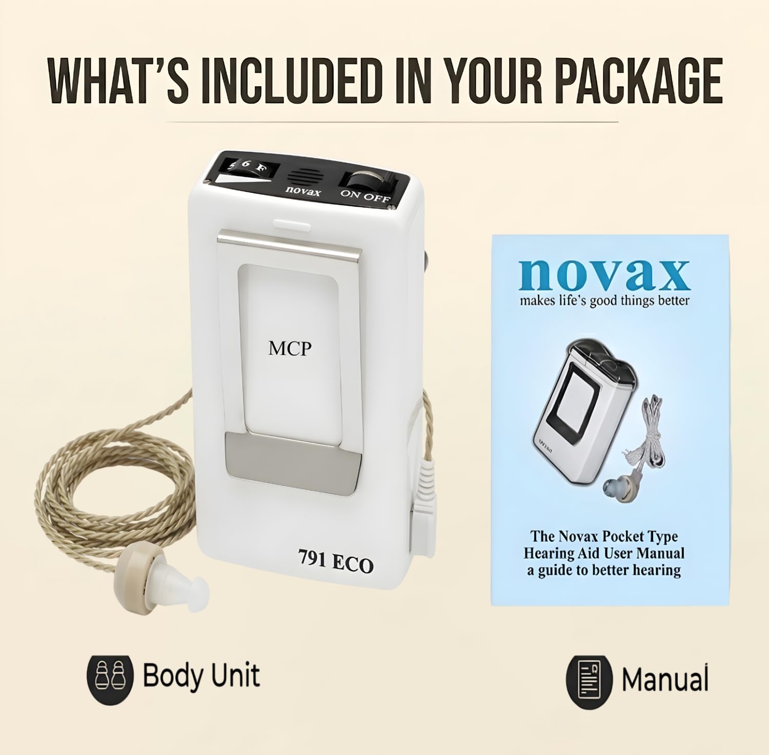 MCP Novax Eco 791 Pocket Hearing Aid Instrument 6 Channels, White