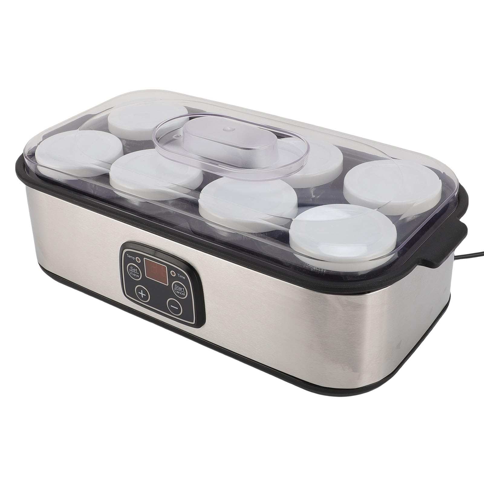 CHICIRIS Yogurtera Automática con Pantalla LCD y 8 Frascos de Vidrio para Pudín de Batido de Yogur Casero, Calentamiento a Temperatura Constante de 25W (Enchufe europeo 220V)