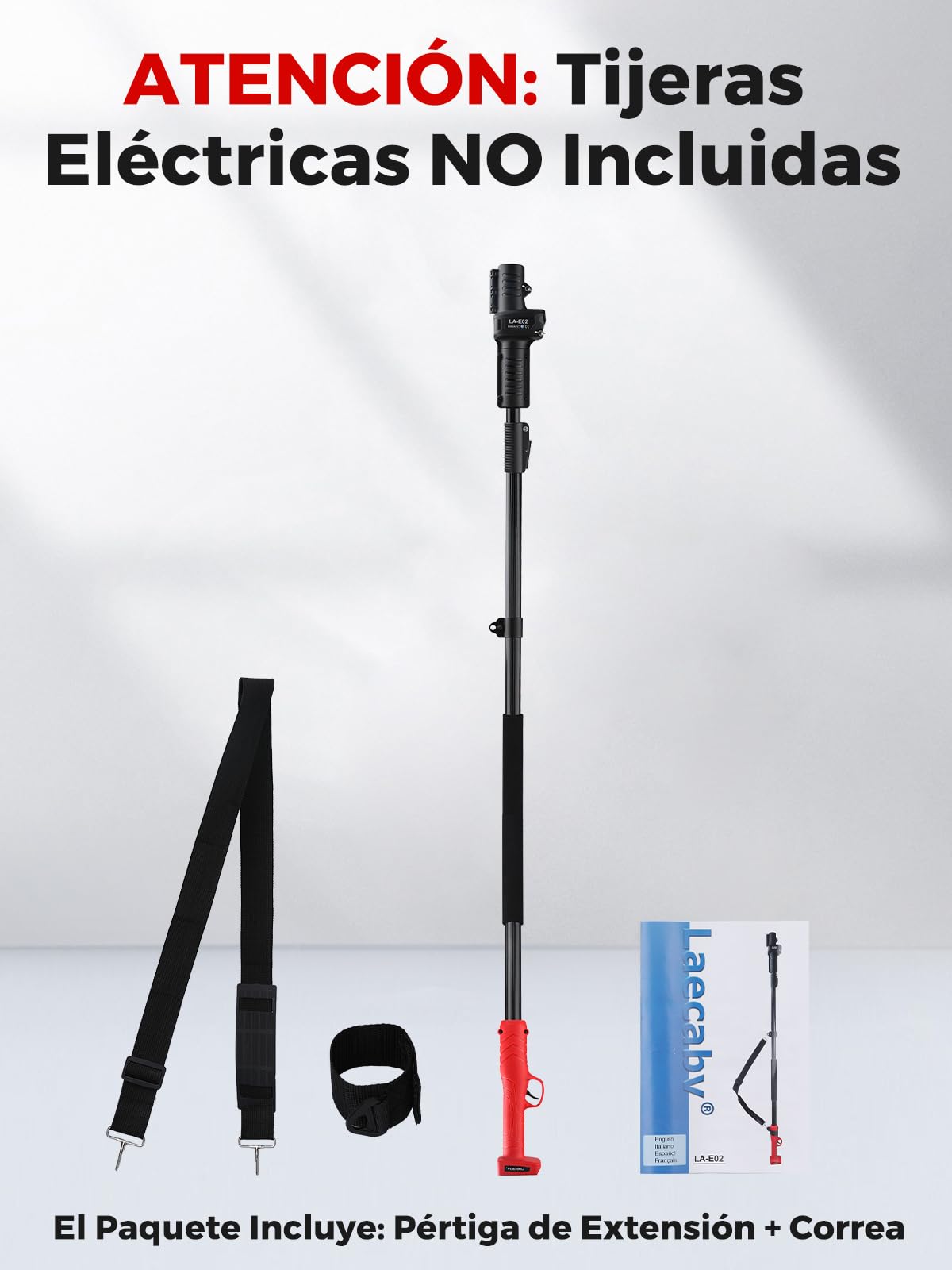 Laecabv Barra de Extensión Telescópica 2.5M para Tijeras de Podar Eléctricas (SOLO Modelo LA40)- Pértiga Extensible de Aluminio Ligero con Correa, Poda de Ramas Altas desde el Suelo Sin Escalera