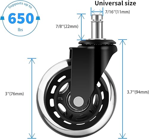 Miniatura 16 de Ruedas de repuesto para silla de oficina, (juego de 5) ruedas giratorias de oficina de 3 pulgadas, ruedas de rodadura suave, resistentes y seguras