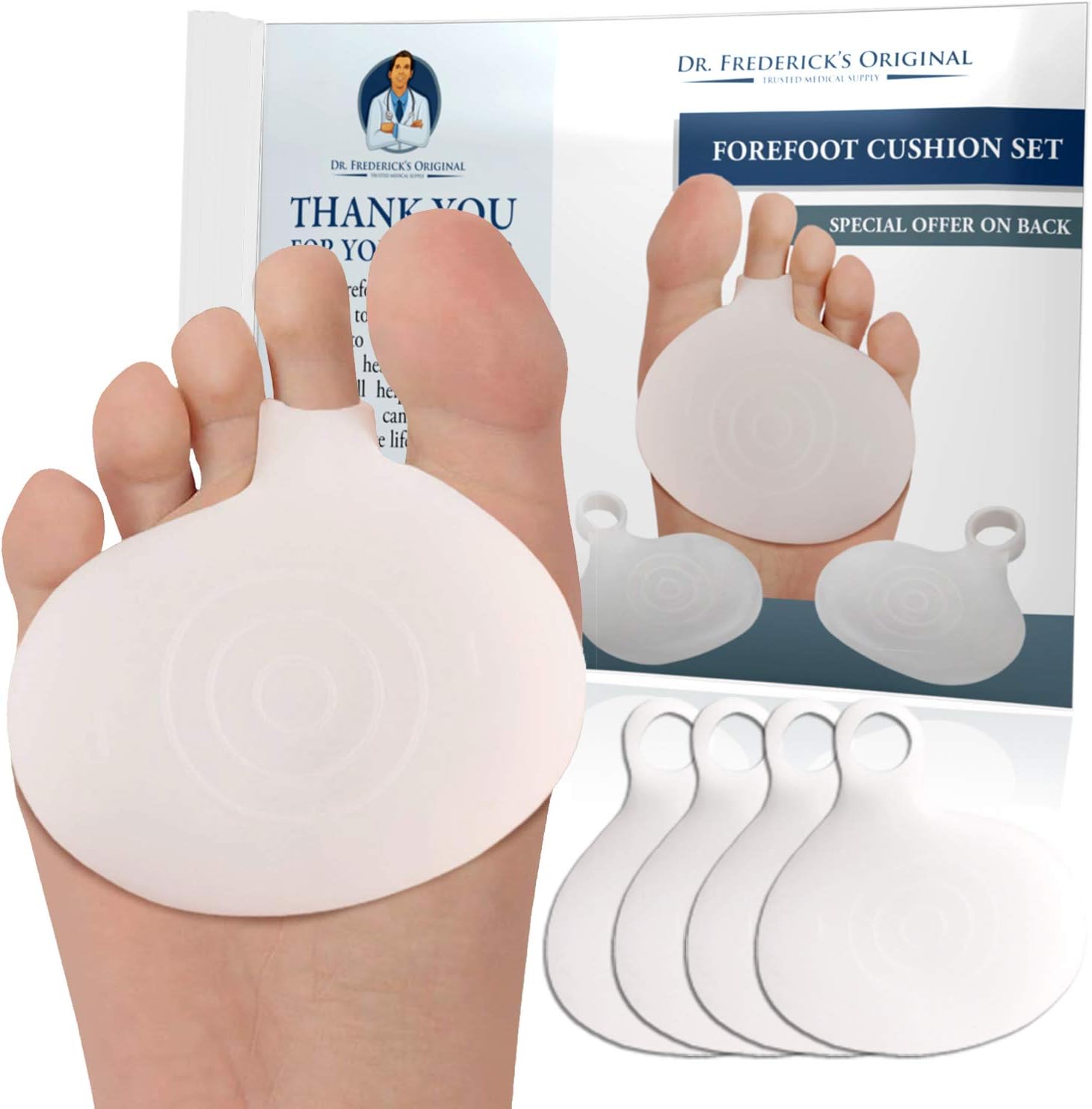 Dr. Frederick's OriginalMetatarsal Pads - 4 Pieces - Ball of Foot Cushions for Rapid Pain Relief - Gel Foot Pads