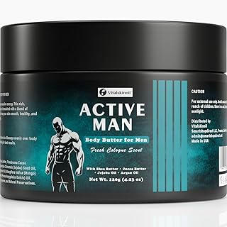 Body Butter for Men, Active Man Fast-Absorbing Deep Moisturizer with Natural Ingredients, Refreshing Scent,